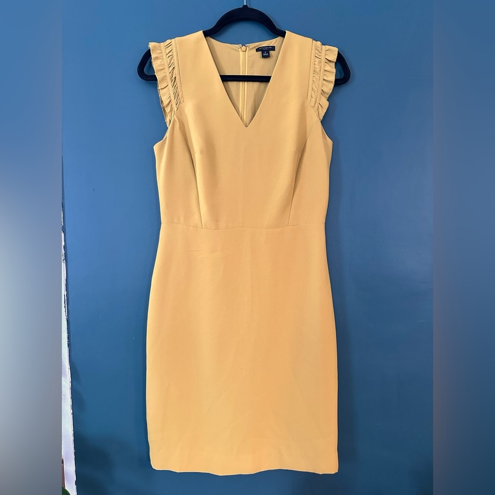 NWOT Ann Taylor Mustard Ruffle Sleeve Pencil Dress size 2P